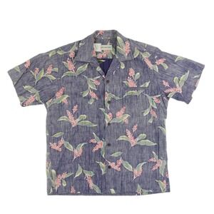 Liberty House of Hawaii Mens Size Small Blue‎ Floral Cotton Aloha Shirt Vintage